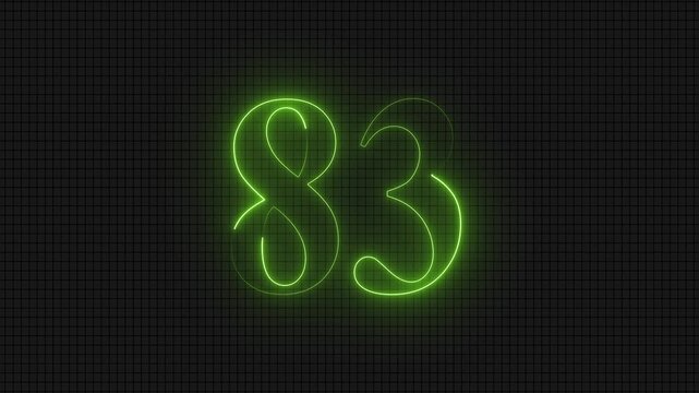 Glowing neon number 83 on dark grid background