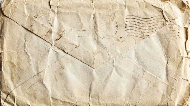 Vintage Crumpled Envelope with Faded Postage Stamp Texture Background.