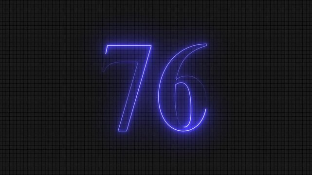 Neon glowing number 76 on dark grid background