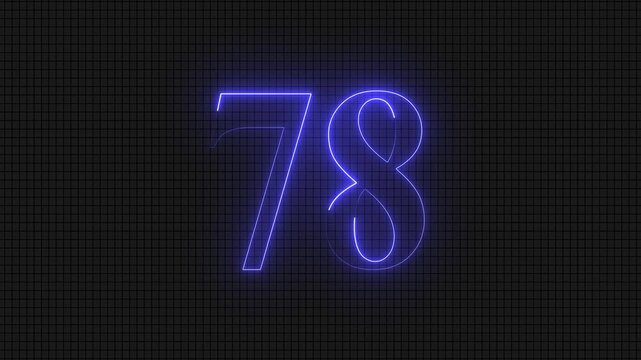Neon number 18 on dark grid background