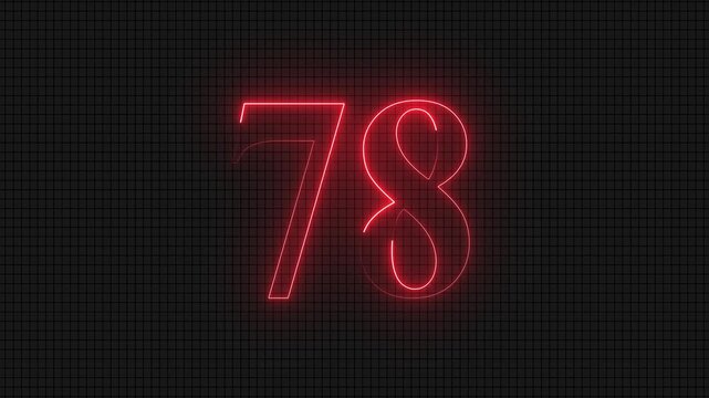 Glowing neon number 78 on dark grid background