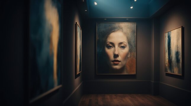 Portrait Painting in Modern Art Gallery Interior