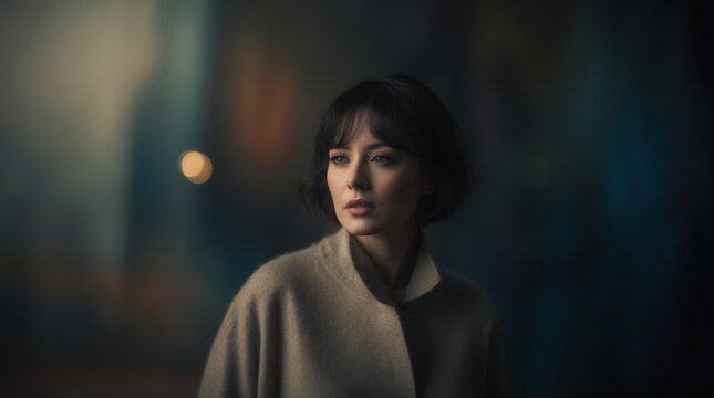 Portrait of Thoughtful Woman in Soft Focus Studio Lighting