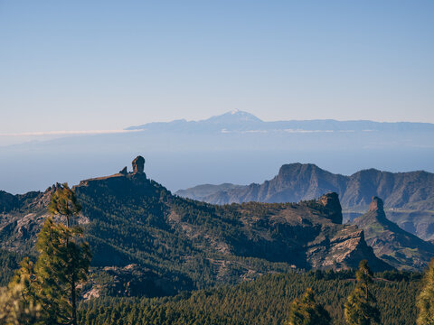 panoramic view of gran canaria with teide volcano in distance