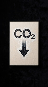 Modern graphic design showing carbon dioxide emission reduction concept with arrow