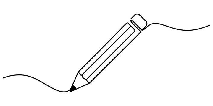 Continuous line drawing of classic wooden pencil with eraser representing creative writing drawing and education concepts.