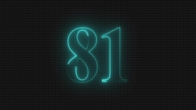 Glowing digital number eighty-one on dark grid background