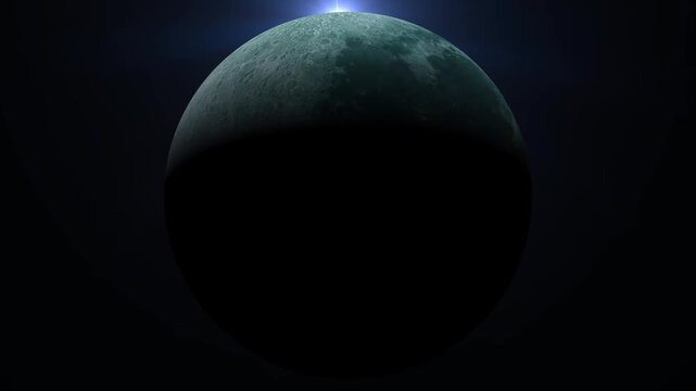 Crescent moon rising in the dark night sky with glowing light edge