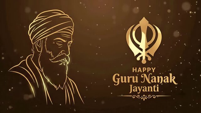 Guru Nanak Jayanti animated background with golden Khanda emblem
