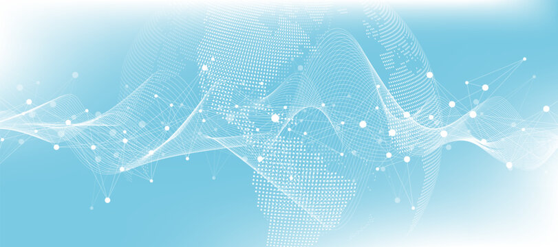 Digital network connections concept. Global connection lines and dots on dark blue background with copy space. Futuristic plexus effect. Vector illustration.
