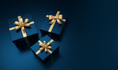 Blue gift boxes with golden ribbons celebrating holidays © ImagesRouges