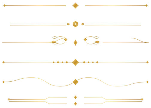 Set of luxury golden dividers and page borders with classic swirls for elegant document design.