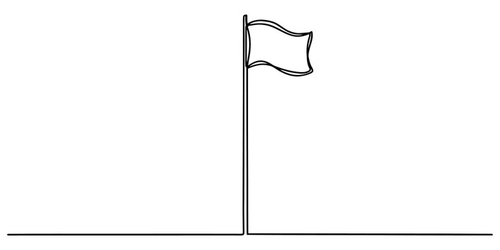 Continuous line drawing of simple flag on pole for achievement business goals victory milestone or target mark concept.