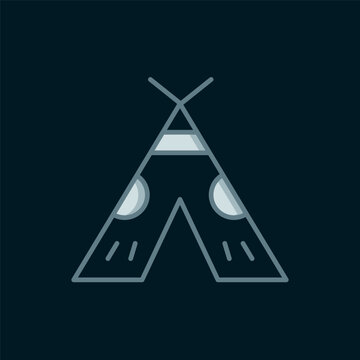 Line Traditional indian teepee or wigwam icon isolated on black background. Indian tent. Flat filled outline style with shadow. Vector