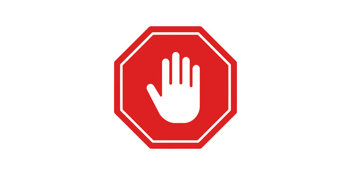 Red stop hand sign octagon shape on transparent background.