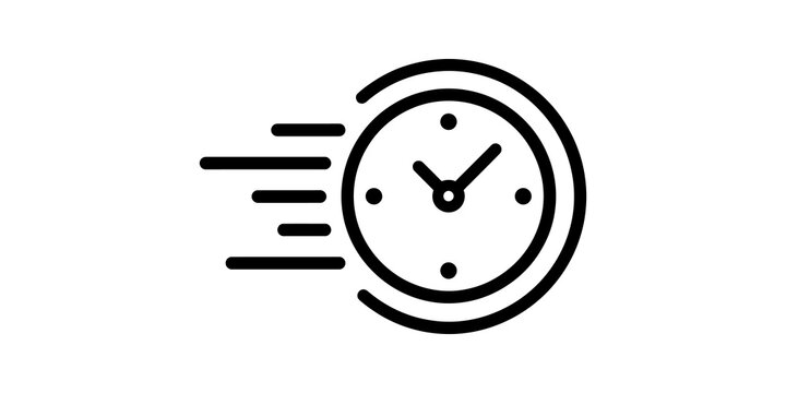 Fast clock icon with speed lines and rings on transparent background.