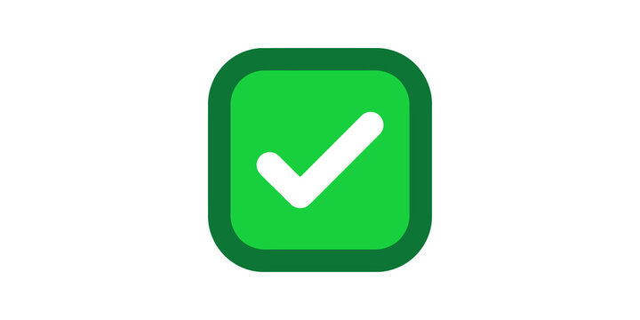 Green check mark in rounded square, simple affirmative symbol for success.