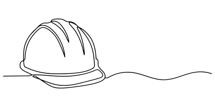 Continuous line drawing of construction safety hard hat helmet symbol on transparent background for industrial site icon.