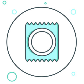 Line Condom in package icon isolated on white background. Safe love symbol. Contraceptive method for male. Colorful outline concept. Vector