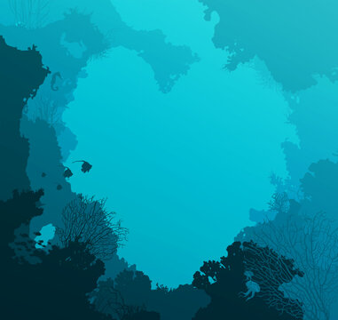 Vector sea background in the shape of a heart	