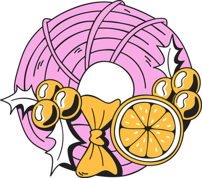 Wreath With Citrus And Bow Cartoon