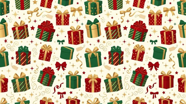 Seamless christmas gift wrapping paper pattern with red and green