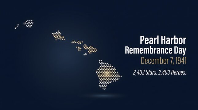A map of Hawaii composed of small stars highlights Pearl Harbor, paying tribute to the 2,403 heroes lost in 1941.