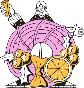 Christmas Wreath With Citrus Cartoon