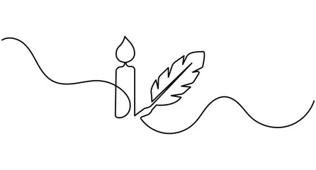 Obraz premium Candle feather line art minimal writing icon with continuous line and editable stroke