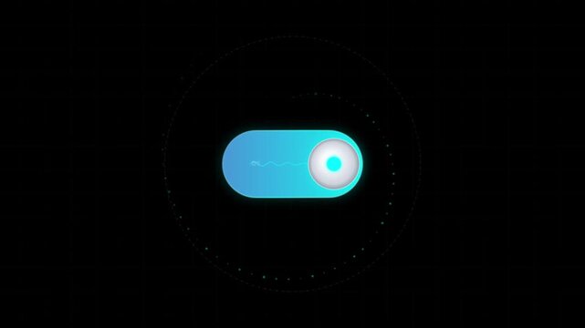 Toggle switch animation with glowing blue interface and circular motion on dark background