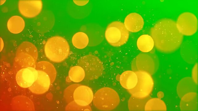 Golden bokeh light orbs floating against a vibrant green and red gradient background