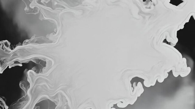 Organic white liquid ink spreading on a pure black background transition