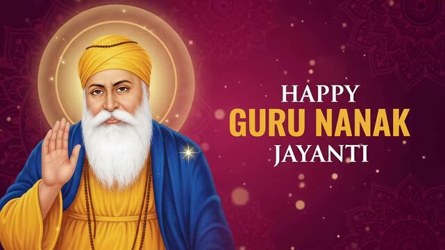 Guru Nanak Jayanti Festival Motion Graphic with Maroon Background
