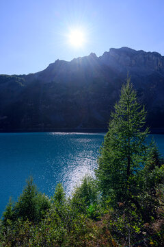 Sunny day at Tseuzier lake in Valais, Switzerland