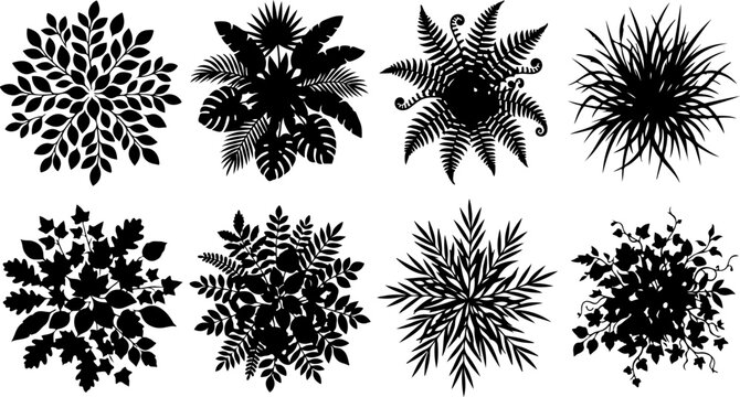 Set of top view plant silhouettes for architectural landscape design vector illustration