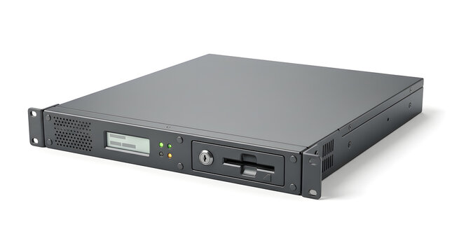 Network server rack mount storage device isolated on a white background