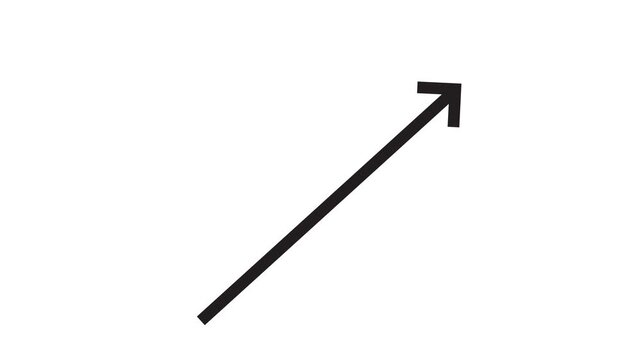 Animated arrow growing steadily upward to represent success on clean white background wall.