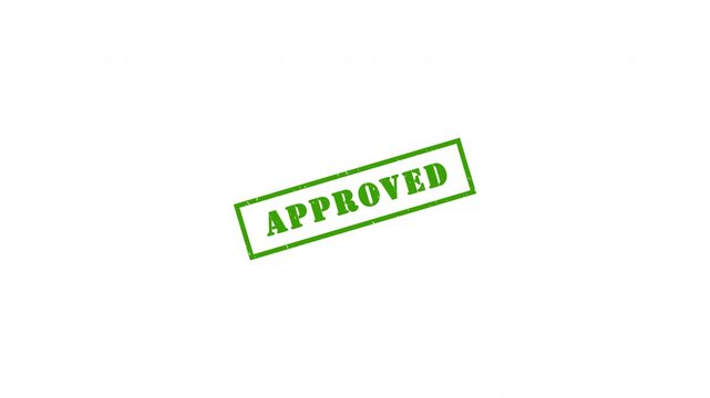 Green rubber stamp with the word approved inside a rectangular border