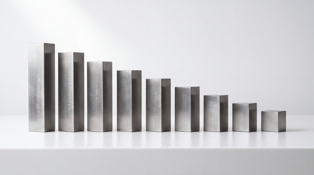 Brushed metal blocks arranged in a descending bar chart sequence