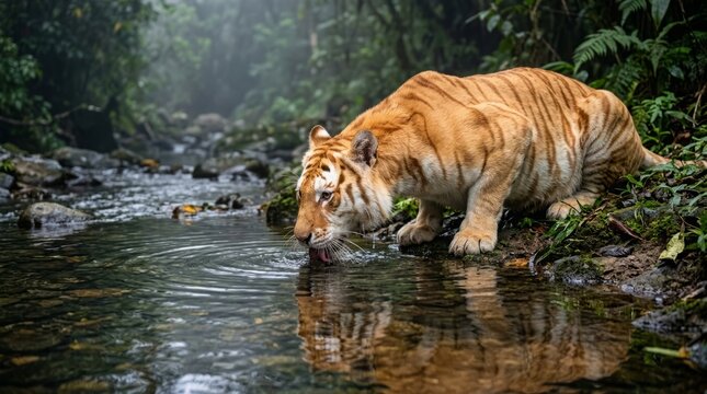Rare Golden Tabby Tiger in Natural Jungle Habitat