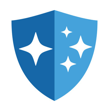 Shield icon with sparkling AI stars, Security concept for safe and clean artificial intelligence, verified protection, digital innovation, technology, modern abstract design logo vector.