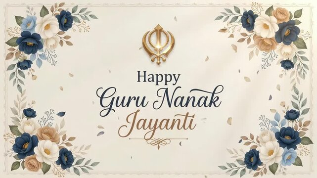 Guru Nanak Jayanti Motion Graphic with Elegant Floral Frame and Khanda
