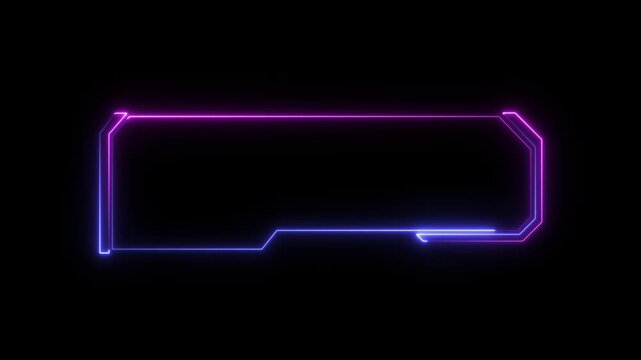 Neon frame structures combine blue and pink geometric edges across black. Motion graphics production packages incorporate this neon frame asset. Digital neon frame borders glow.4k video