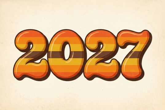 Numbers for the year 2027 in bright colors and bold design on a plain background