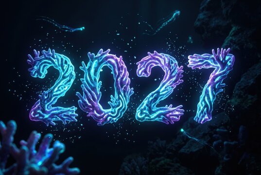 2027 appears as glowing coral formations in deep ocean setting