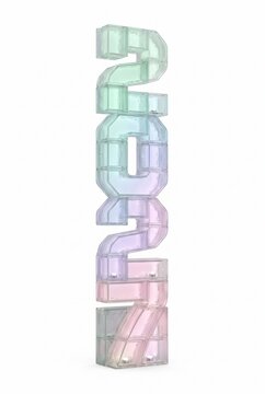Colorful 2022 display made of transparent blocks for New Year celebration or event