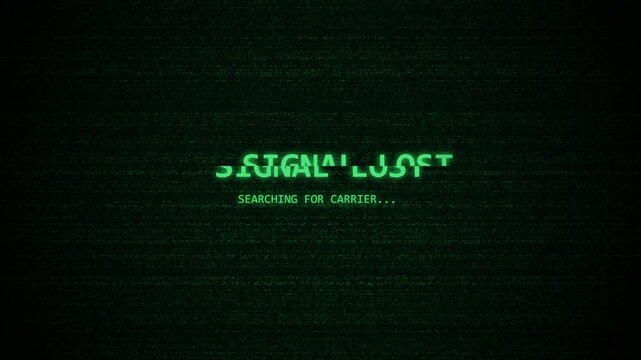 Retro digital signal lost screen with green glowing text