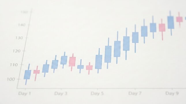 A close up view of a financial candlestick chart displaying market trends and data suitable for analyzing trading money loss and stock price fluctuations in a business report