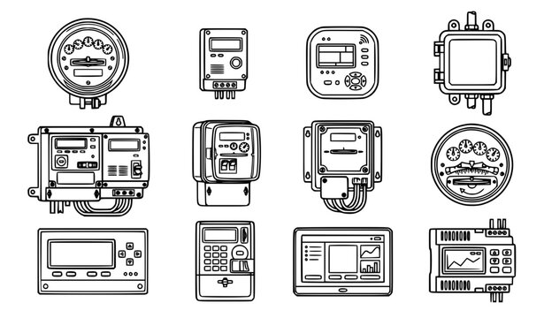 Electric meter vector illustration set with analog digital and smart power meters