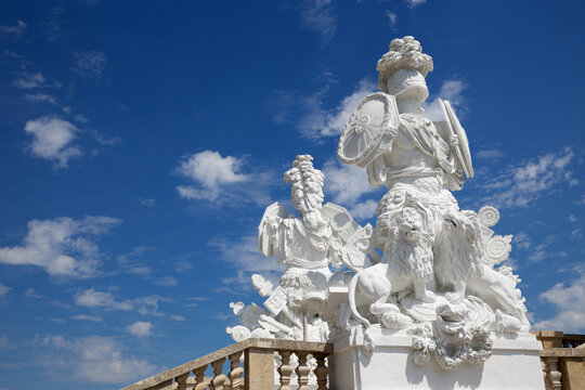 Vienna - The statue of guardians in Gloriette in Schonbrunn palace. The sculpture (1775) was designed by architect Johann Ferdinand Hetzendorf von Hohenberg.